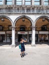 Venice, San Marco, Italy - July 2020. Tourist are slowly back in deserted Venice  Saint Marcus square after covid-19 outbreak city Royalty Free Stock Photo